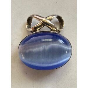 28.5mm Unbranded 925 Sterling Silver Slide Closure Pendant w/ Blue Gemstone